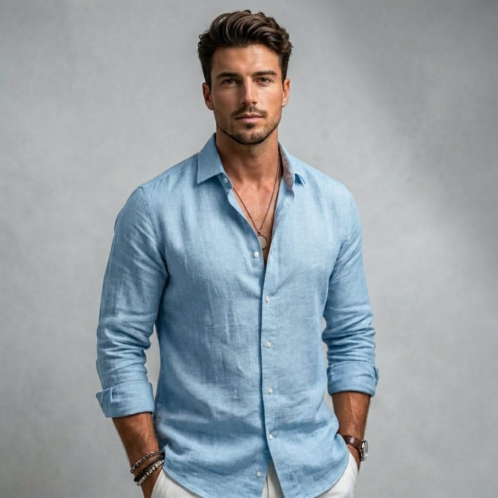 SOLARO | Shirt with linen-cotton fabric