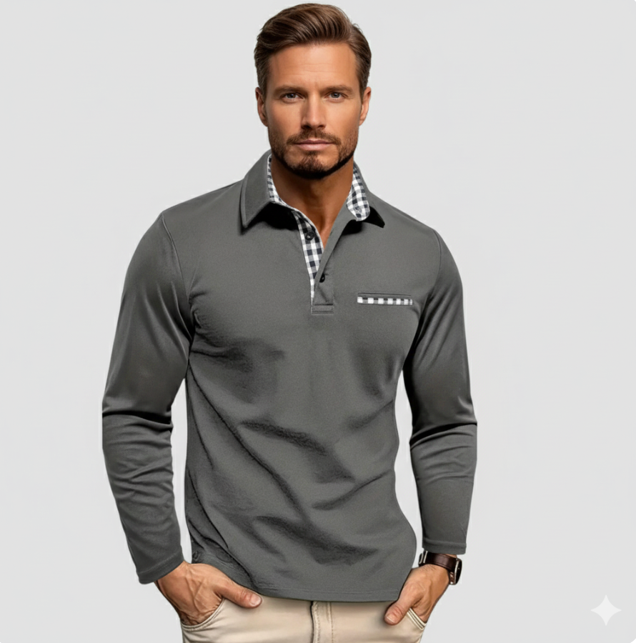 CALVERTON | Long-sleeve polo with checked accents