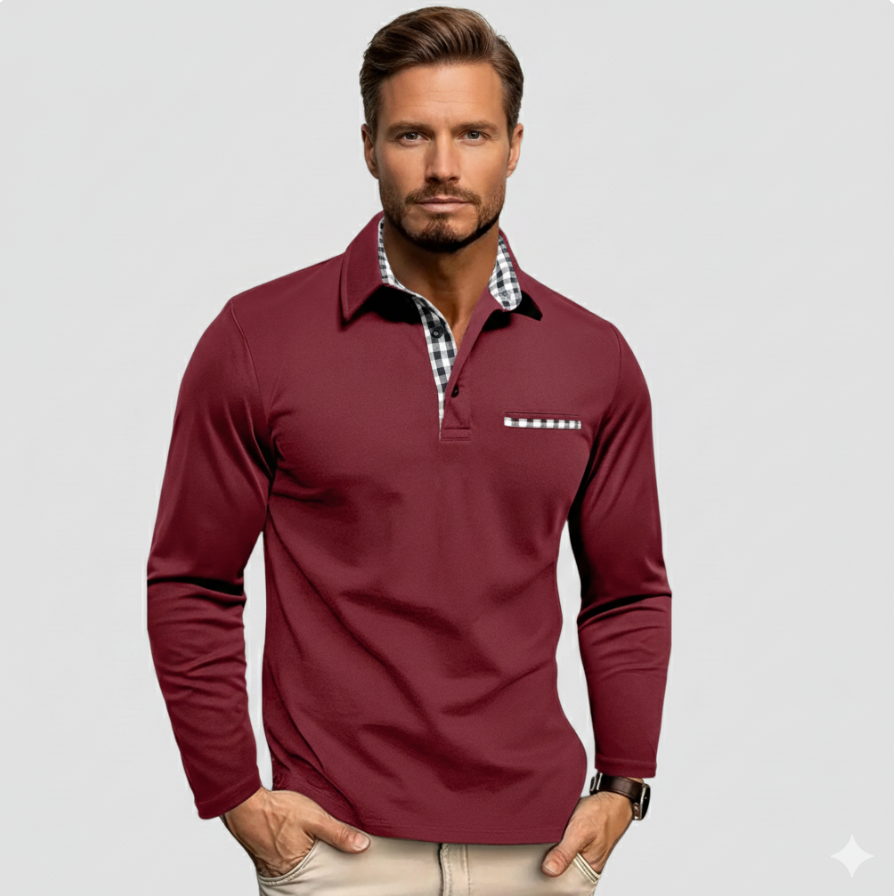 CALVERTON | Long-sleeve polo with checked accents