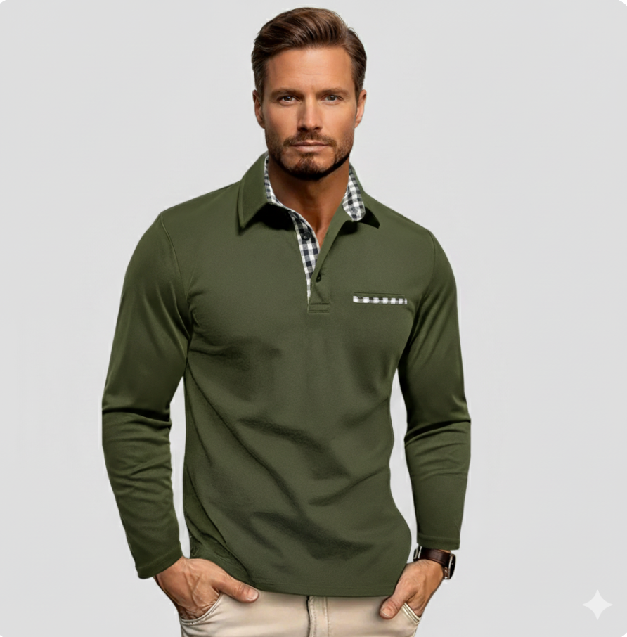 CALVERTON | Long-sleeve polo with checked accents