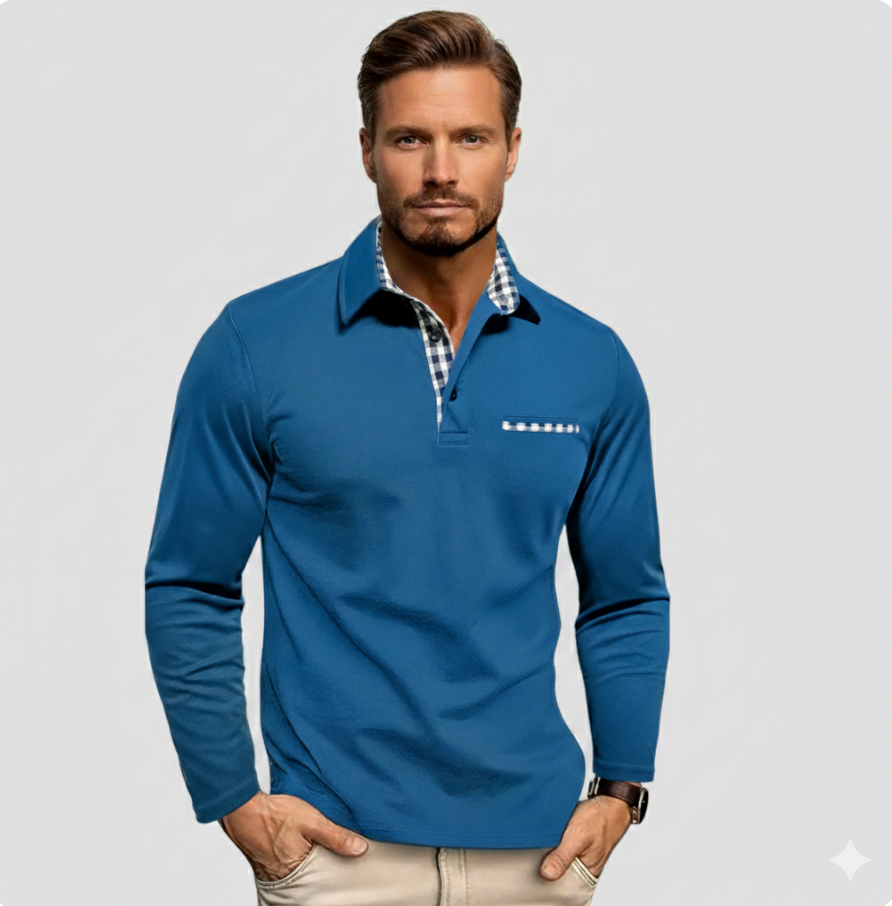 CALVERTON | Long-sleeve polo with checked accents