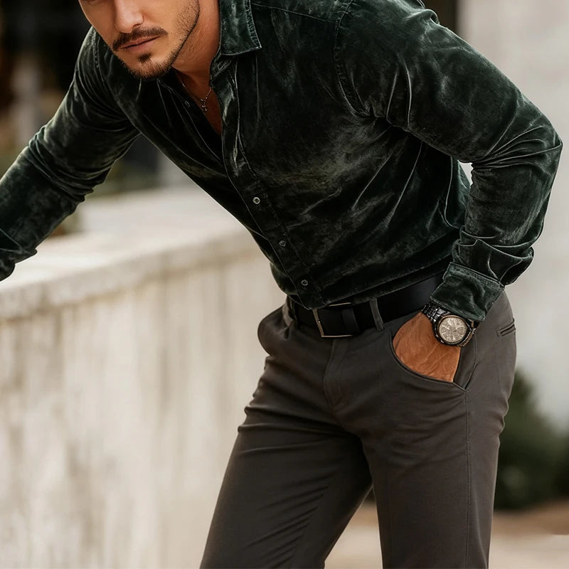 JASPER | Velvet shirt with button-up front