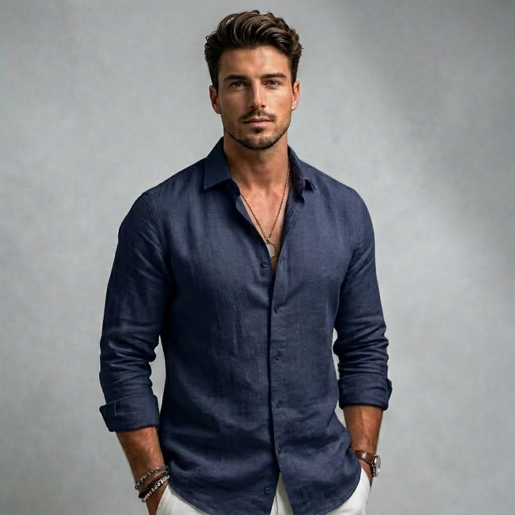 SOLARO | Shirt with linen-cotton fabric