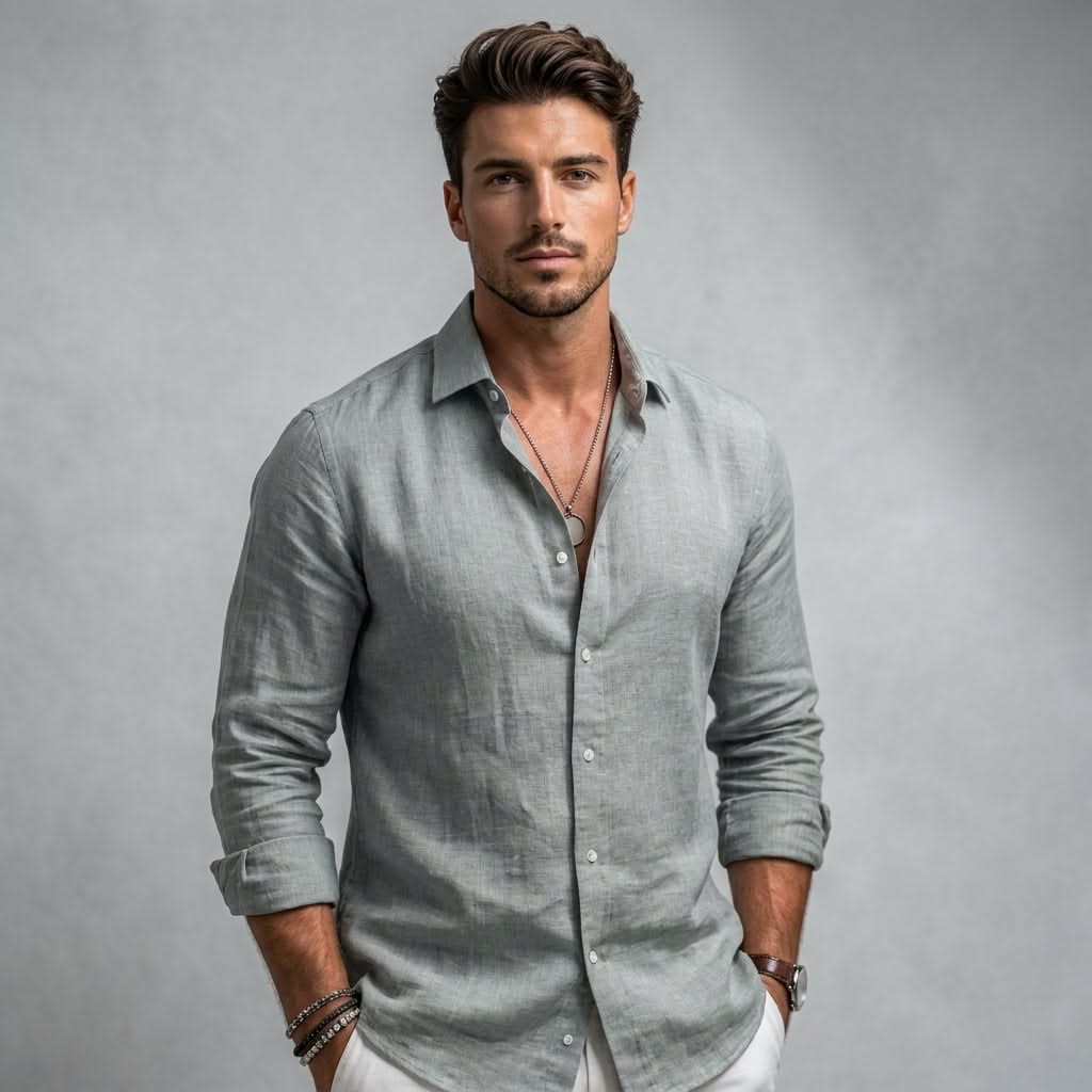 SOLARO | Shirt with linen-cotton fabric