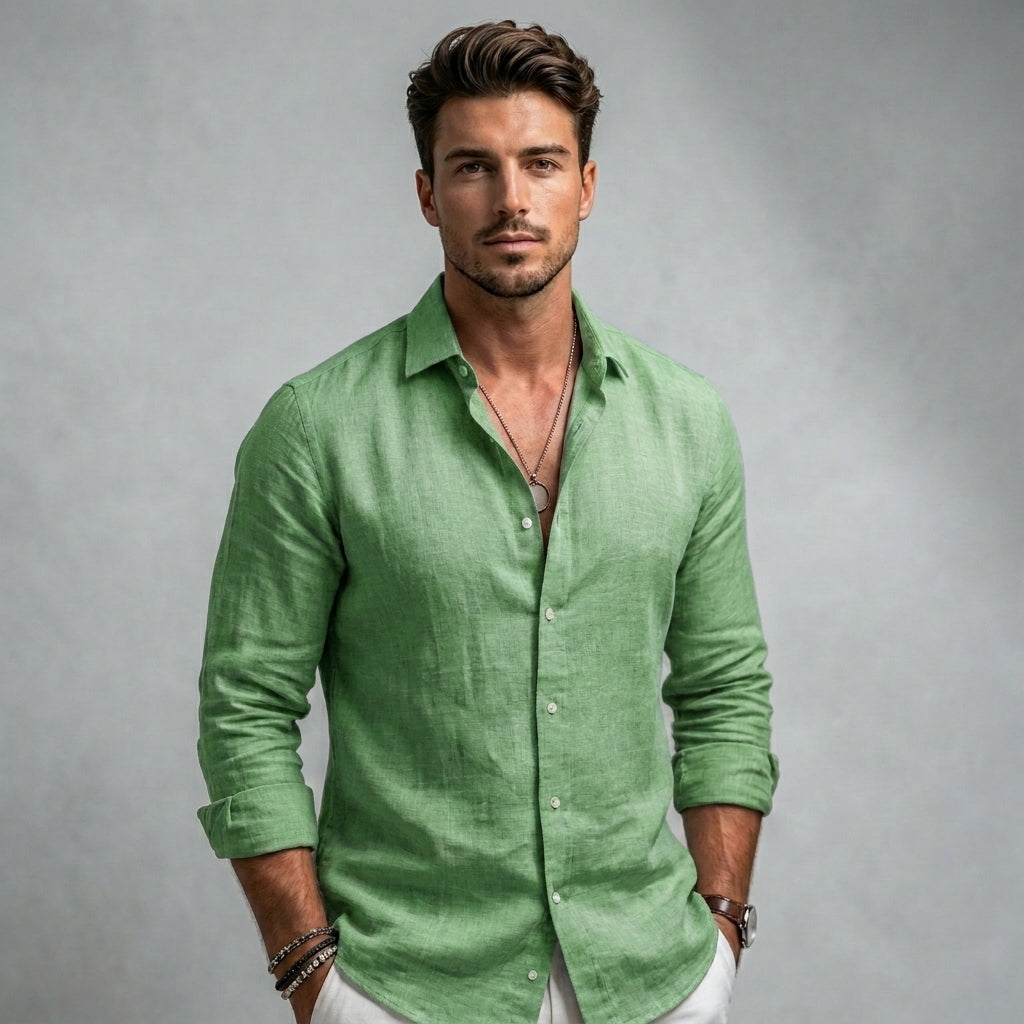 SOLARO | Shirt with linen-cotton fabric