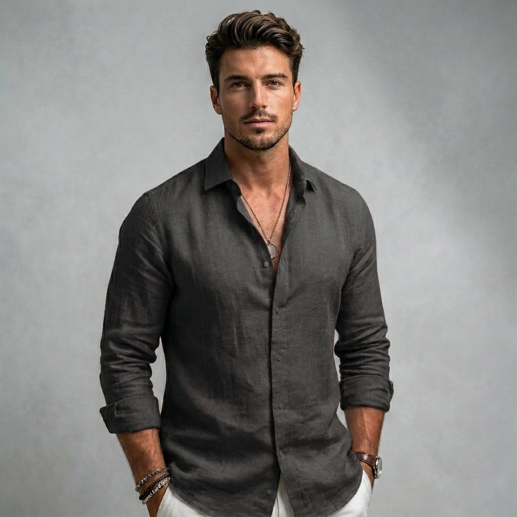 SOLARO | Shirt with linen-cotton fabric