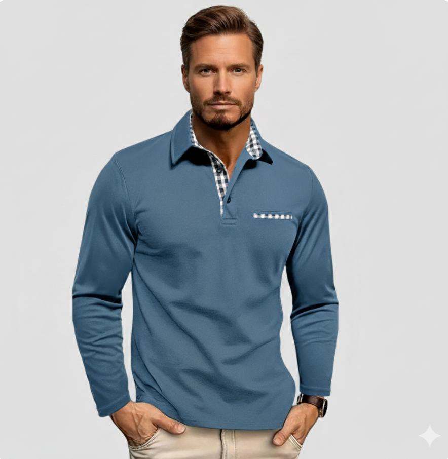 CALVERTON | Long-sleeve polo with checked accents