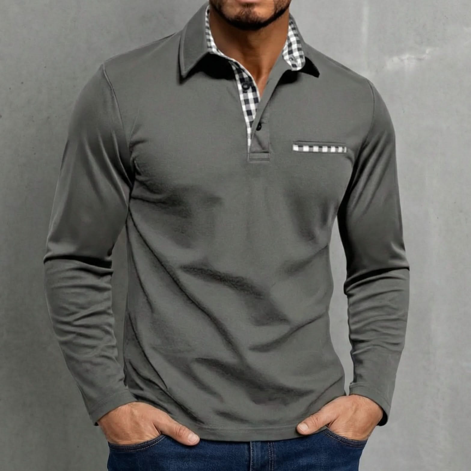 CALVERTON | Long-sleeve polo with checked accents