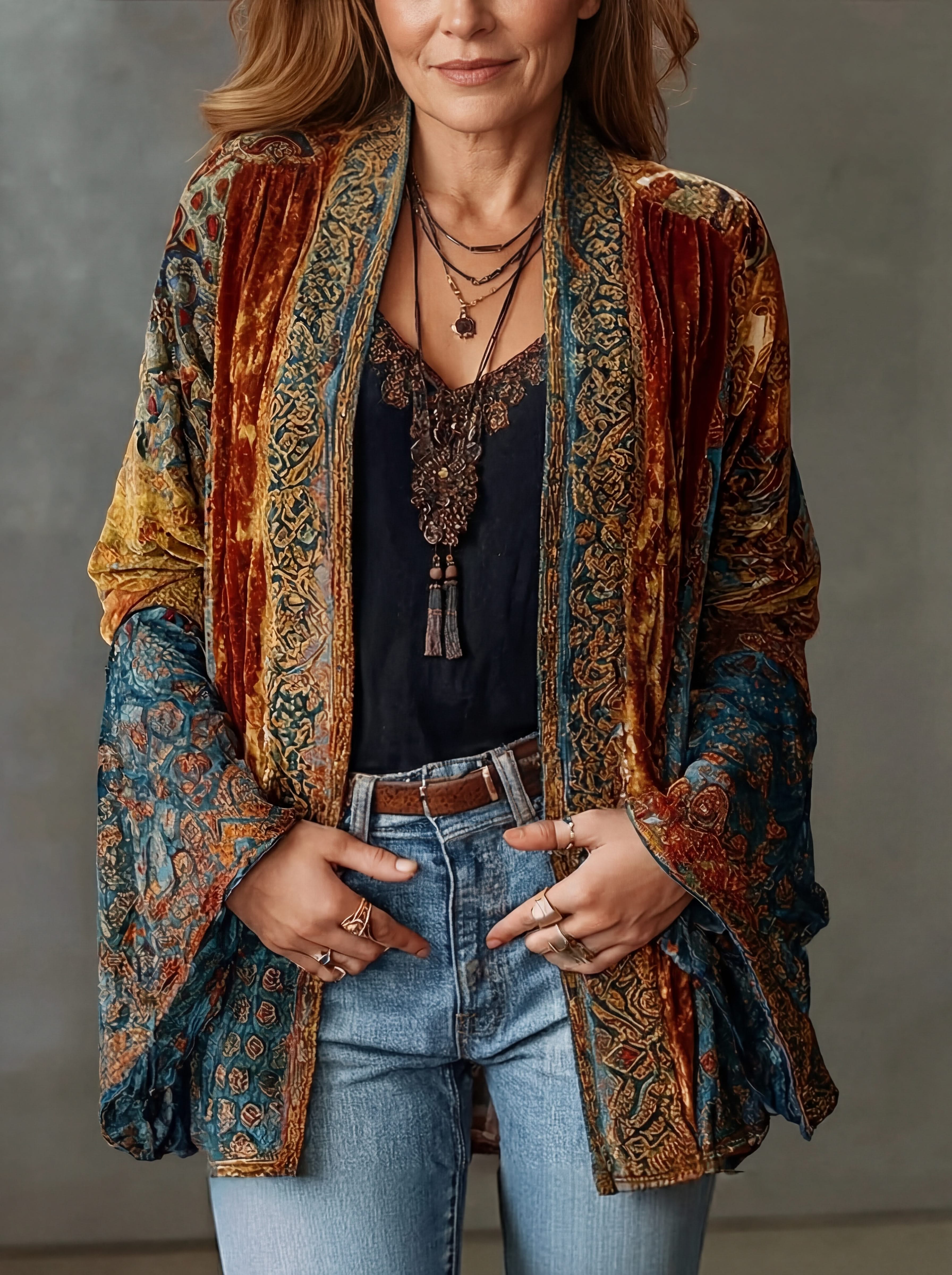 SOLARA | Velvet jacket with bohemian pattern