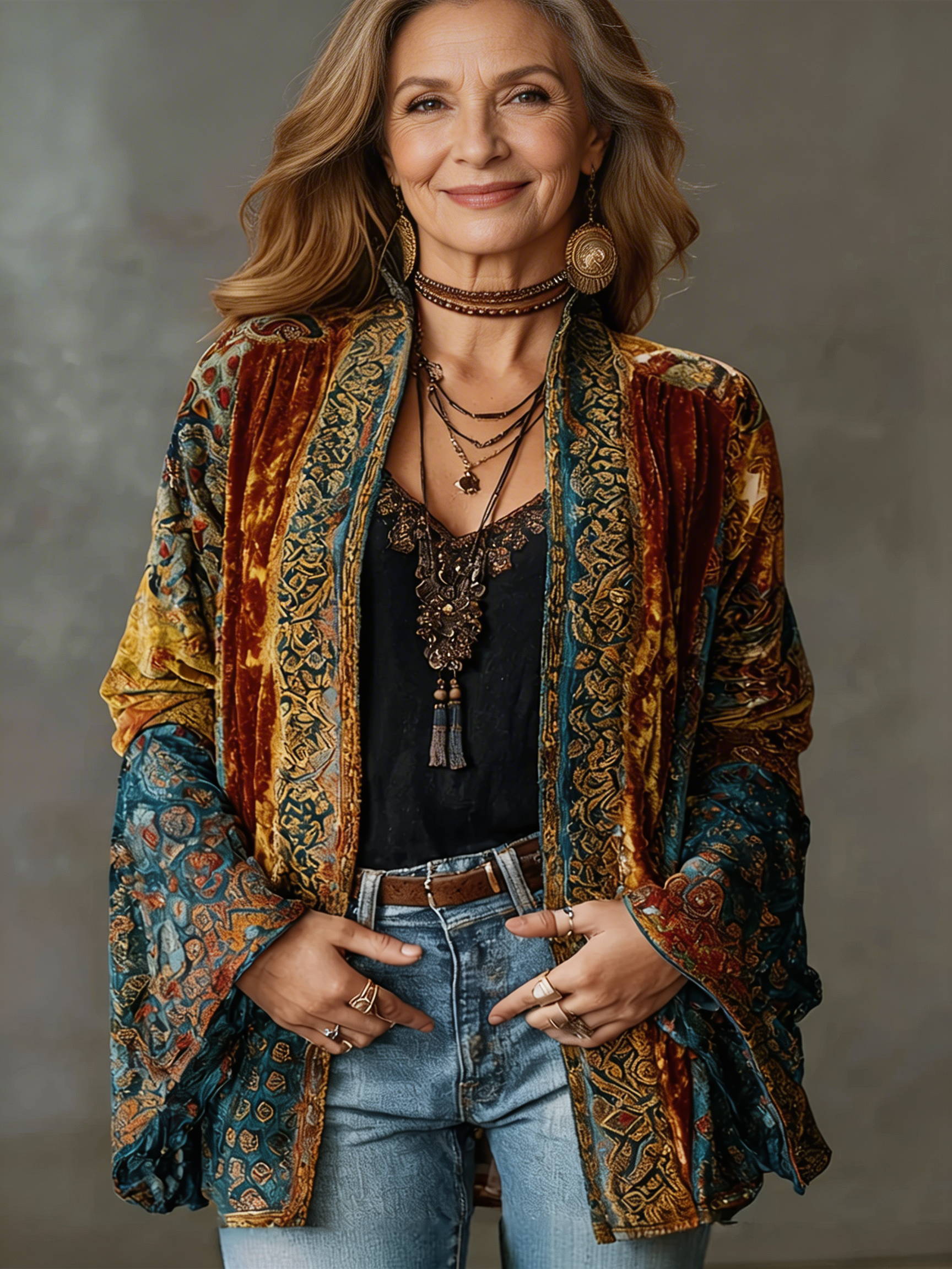 SOLARA | Velvet jacket with bohemian pattern