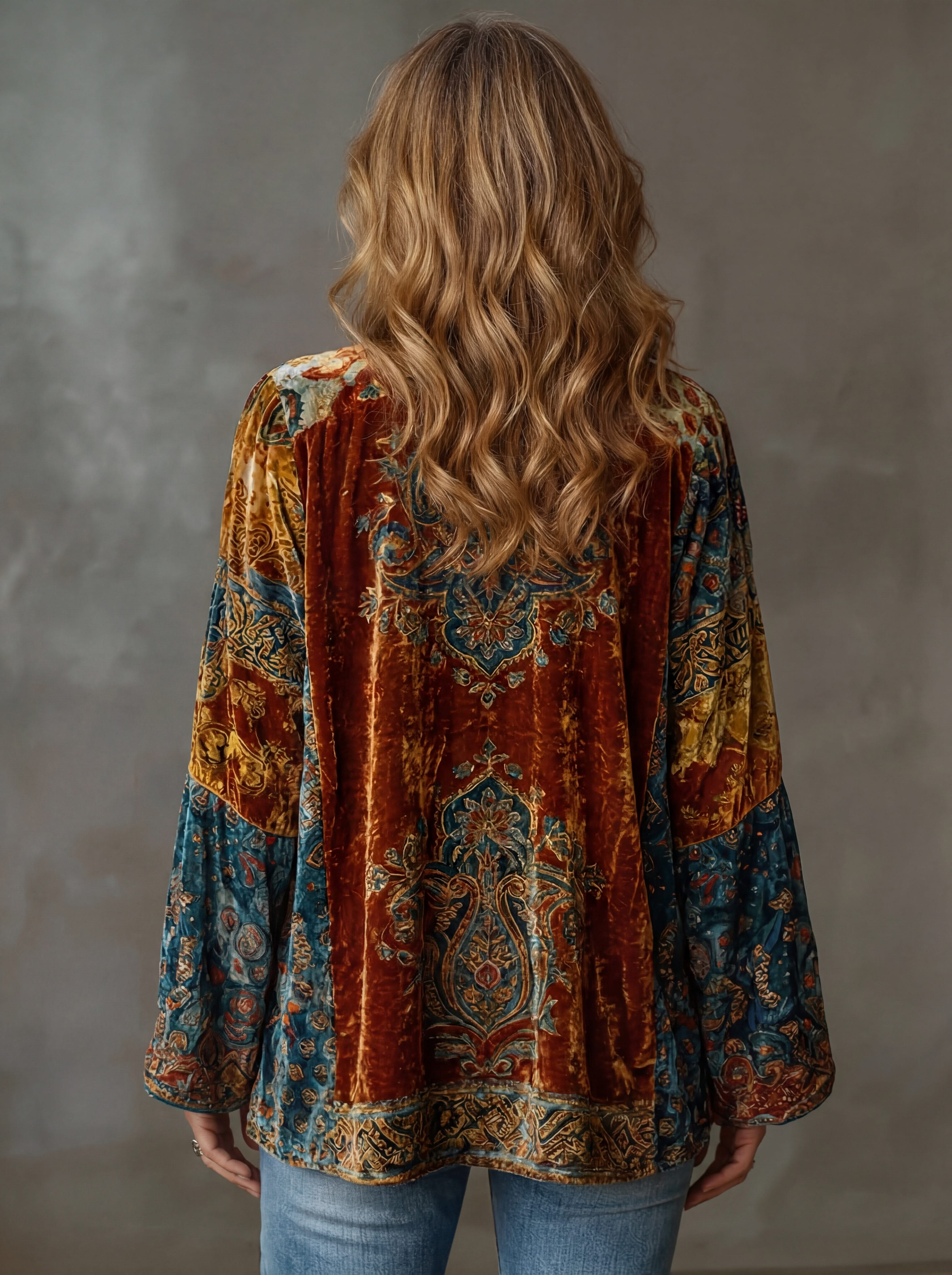 SOLARA | Velvet jacket with bohemian pattern